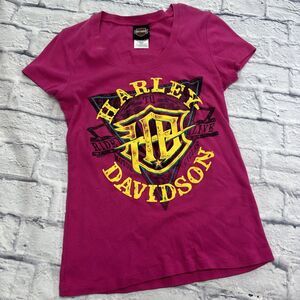 Harley Davidson HD pink Yellow tshirt Small Bourbon Street‎ New Orleans 2014